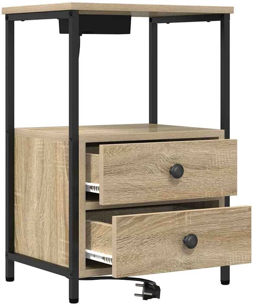 Naktinis staliukas su įkrovimo stotimi 2 pcs Sonoma ąžuolas
