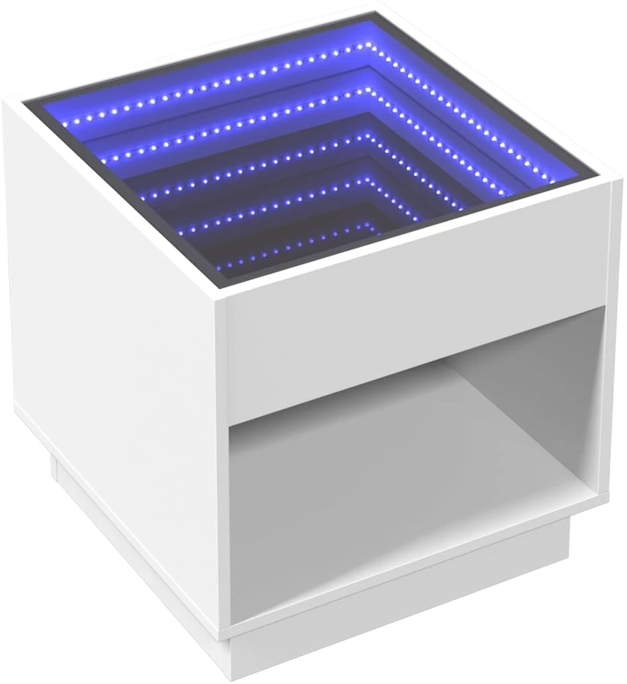 Naktinis staliukas su Infinity LED, baltas, 50x50x50cm