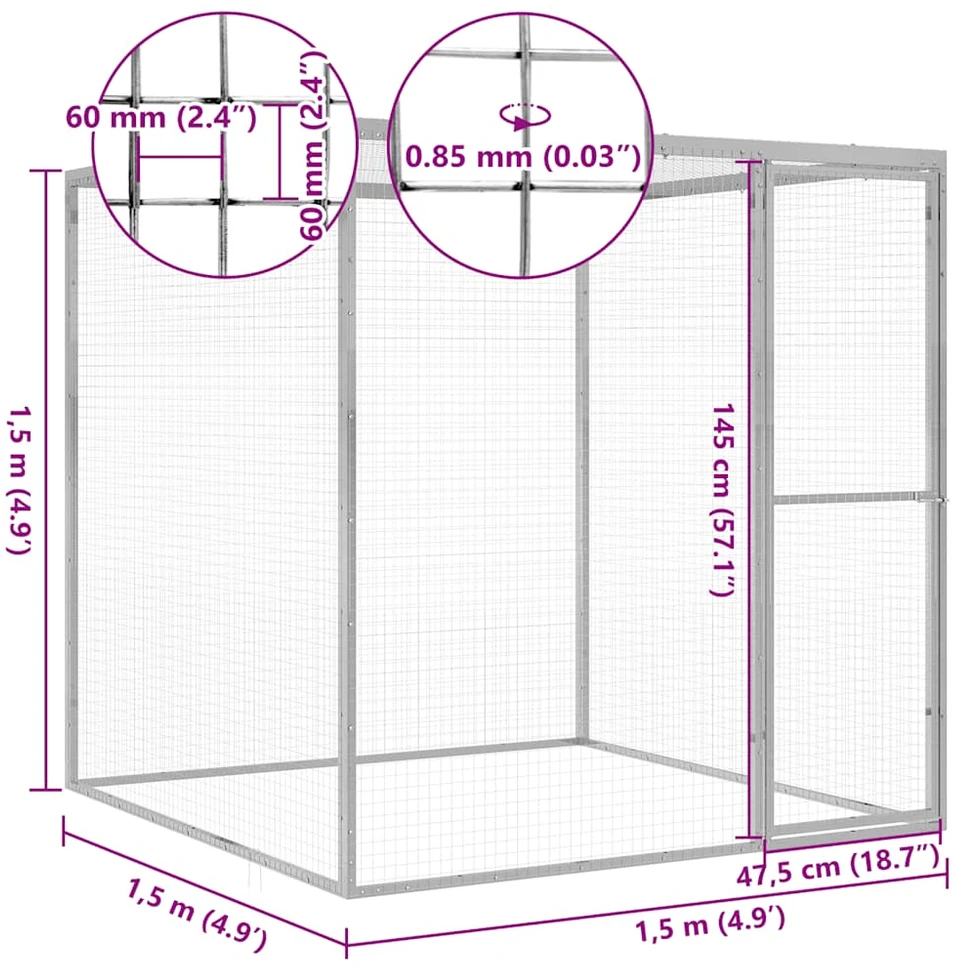 Narvas katėms, 1,5x1,5x1,5m, galvanizuotas plienas