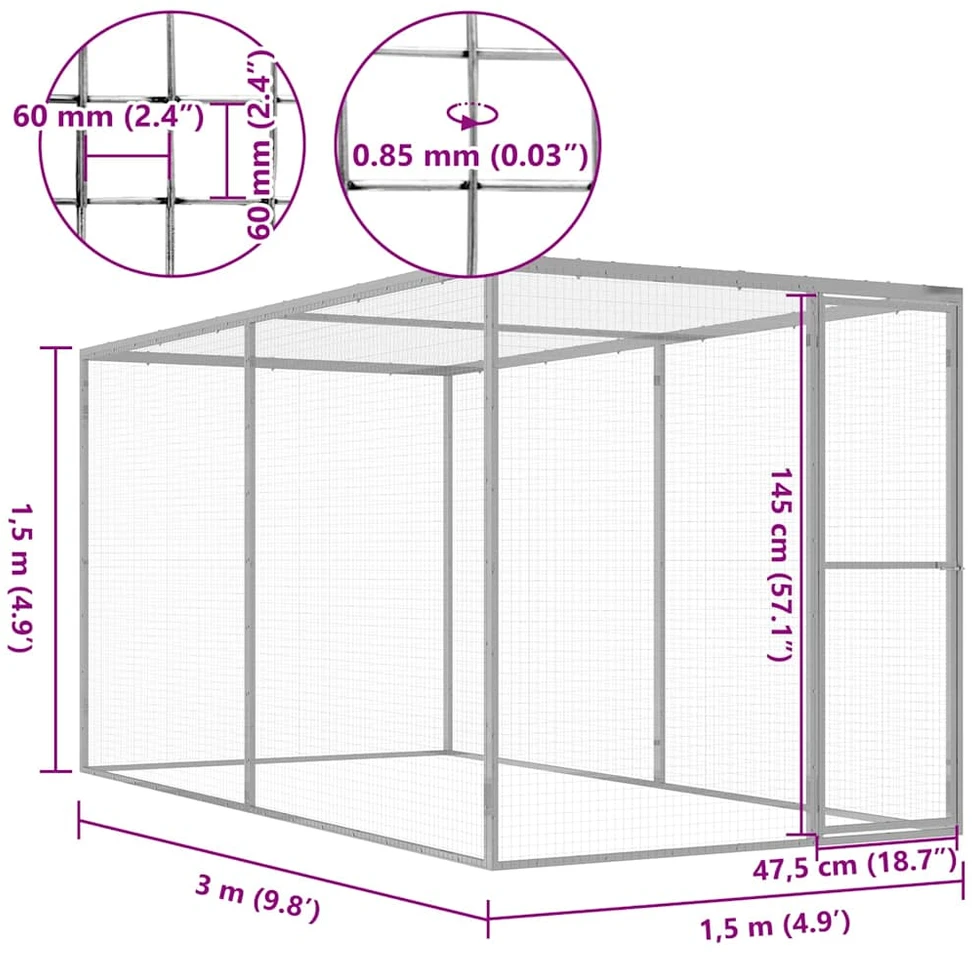 Narvas katėms, 3x1,5x1,5m, galvanizuotas plienas