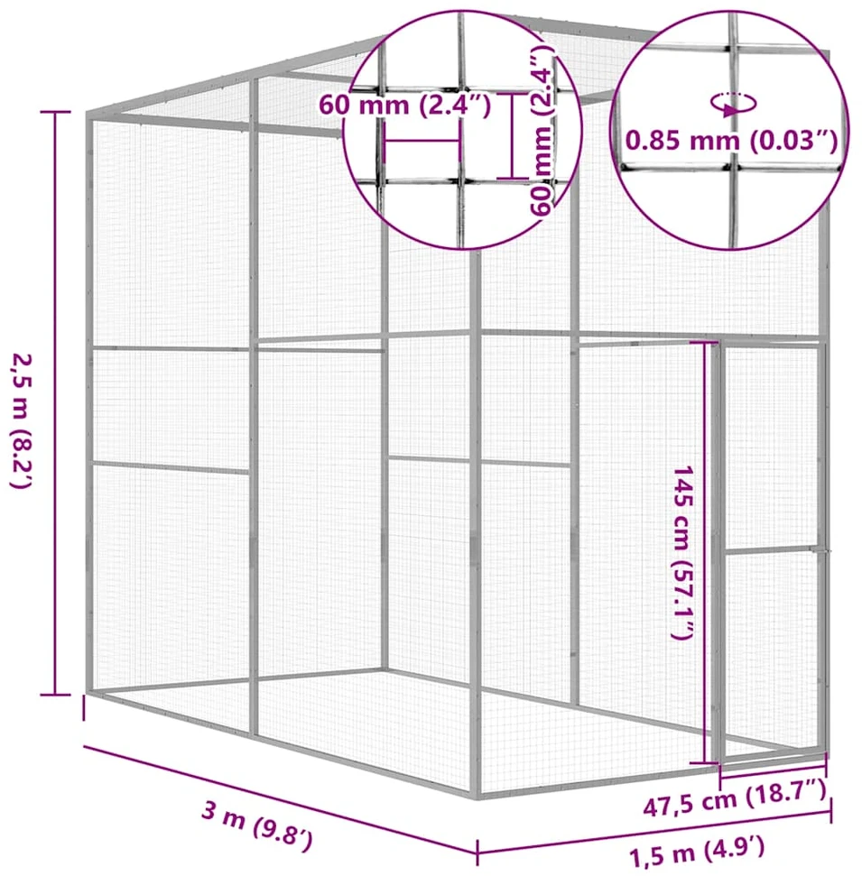 Narvas katėms, 3x1,5x2,5m, galvanizuotas plienas