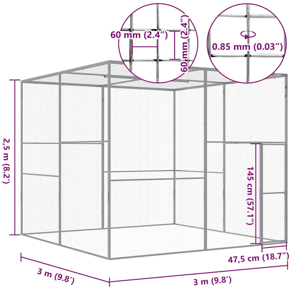 Narvas katėms, 3x3x2,5m, galvanizuotas plienas