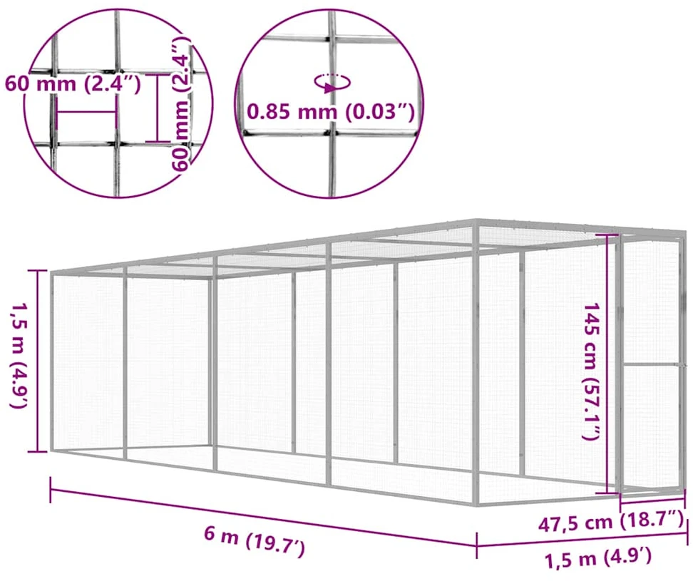 Narvas katėms, 6x1,5x1,5m, galvanizuotas plienas