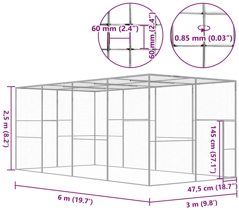 Narvas katėms, 6x3x2,5m, galvanizuotas plienas