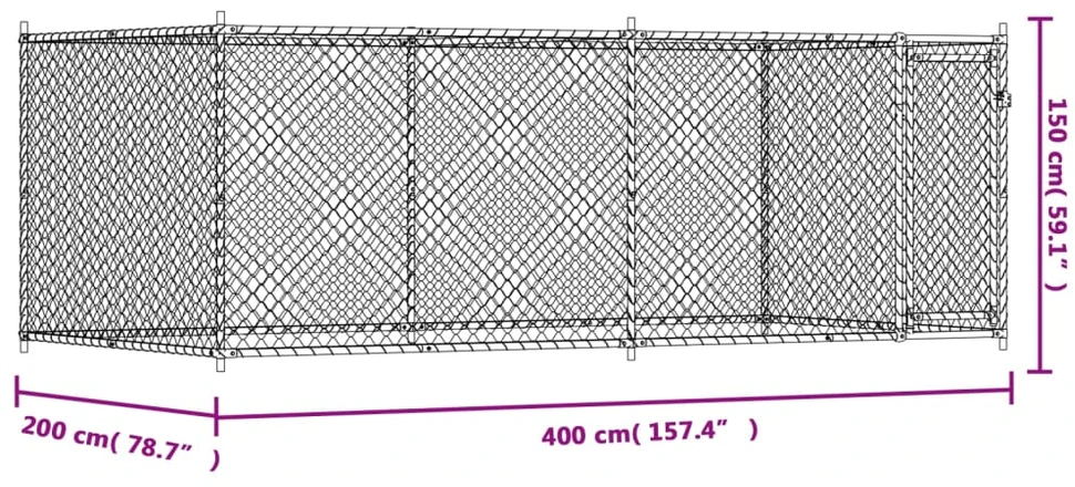 Narvas šunims su durimis, pilkas, 4x2x1,5m, plienas