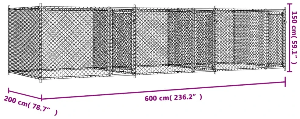 Narvas šunims su durimis, pilkas, 6x2x1,5m, plienas