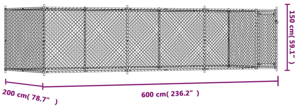 Narvas šunims su durimis, pilkas, 6x2x1,5m, plienas