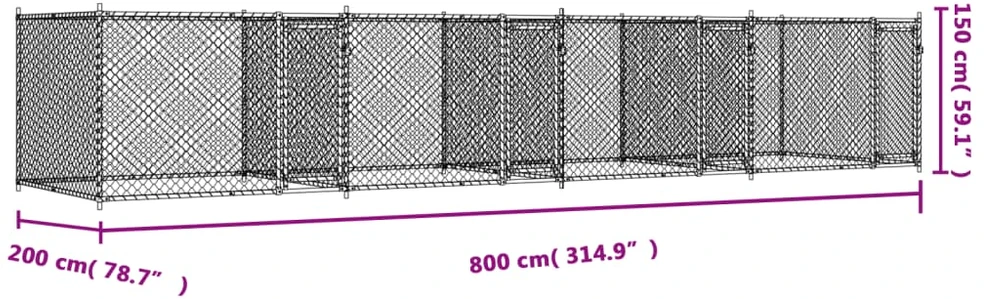 Narvas šunims su durimis, pilkas, 8x2x1,5m, plienas