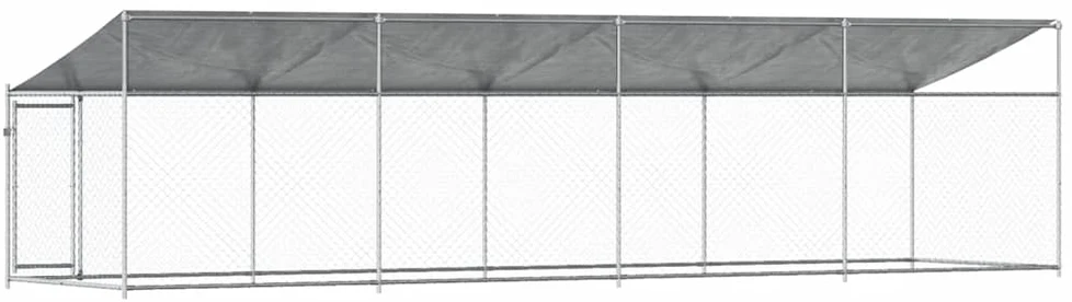 Narvas šunims su stogu ir durimis, pilkas, 8x2x2m, plienas