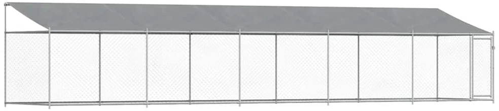 Narvas šunims su stogu ir durimis, pilkas, 10x2x2m, plienas