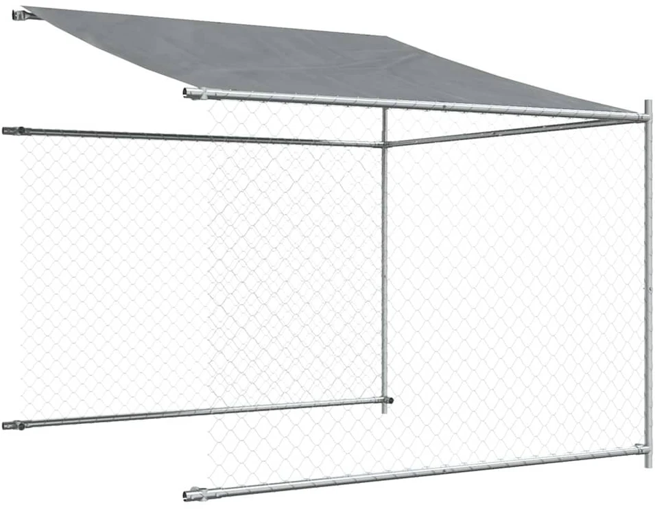 Narvas šunims su stogu ir durimis, pilkas, 8x2x2m, plienas