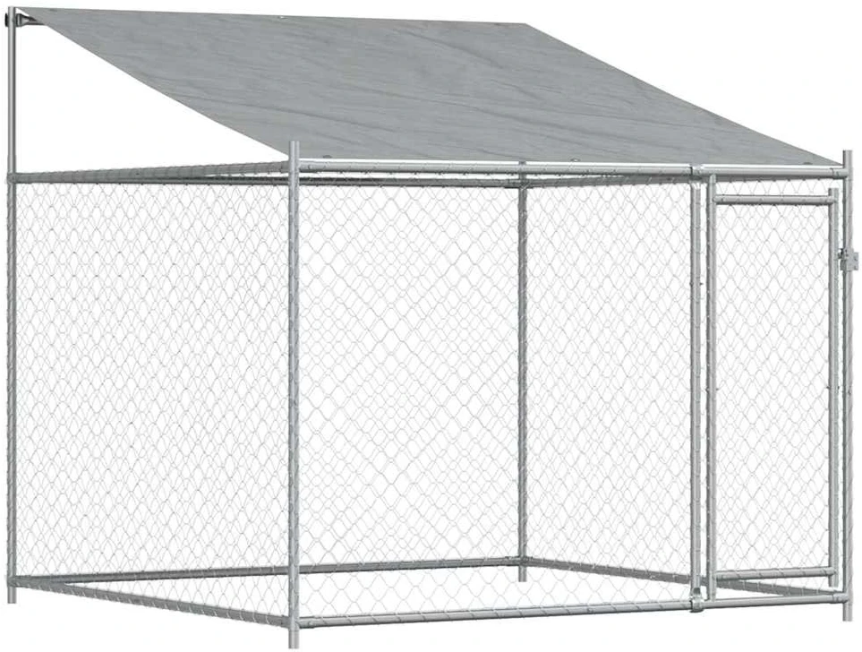 Narvas šunims su stogu ir durimis, pilkas, 12x2x2m, plienas