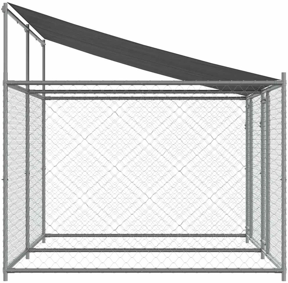 Narvas šunims su stogu ir durimis, pilkas, 4x2x2m, plienas