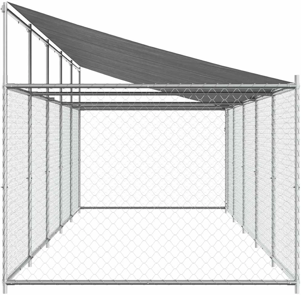 Narvas šunims su stogu ir durimis, pilkas, 10x2x2m, plienas