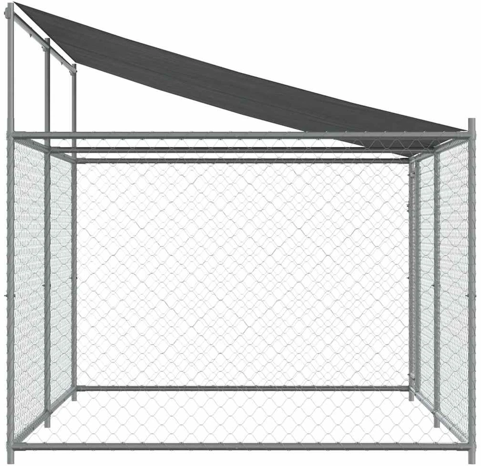 Narvas šunims su stogu ir durimis, pilkas, 4x2x2m, plienas