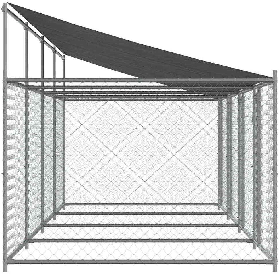 Narvas šunims su stogu ir durimis, pilkas, 8x2x2m, plienas
