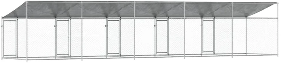 Narvas šunims su stogu ir durimis, pilkas, 10x2x2m, plienas