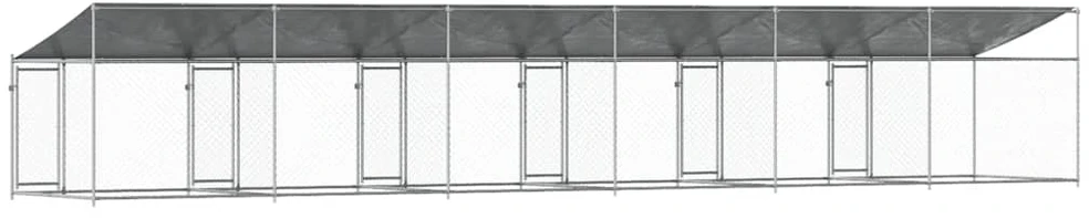 Narvas šunims su stogu ir durimis, pilkas, 12x2x2m, plienas