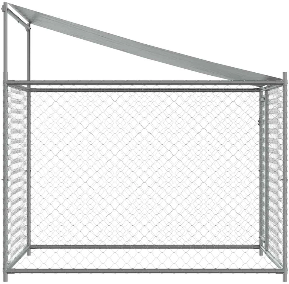 Narvas šunims su stogu ir durimis, pilkas, 2x2x2m, plienas