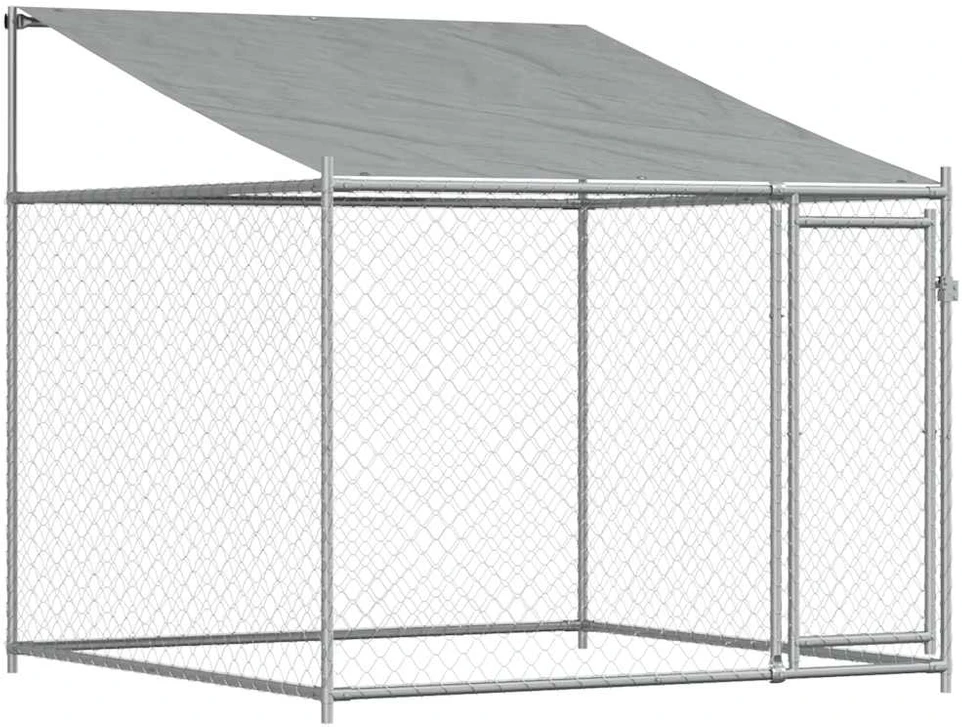Narvas šunims su stogu ir durimis, pilkas, 10x2x2m, plienas
