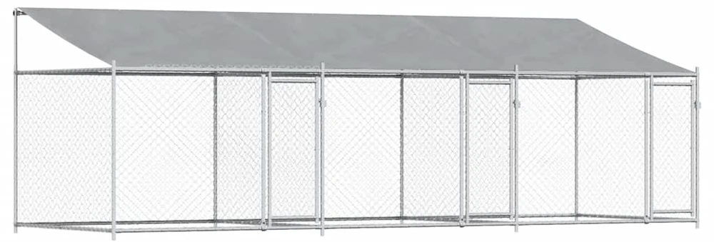 Narvas šunims su stogu ir durimis, pilkas, 6x2x2m, plienas