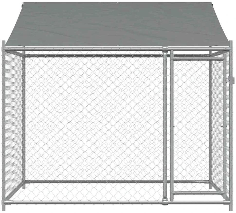 Narvas šunims su stogu ir durimis, pilkas, 2x2x2m, plienas