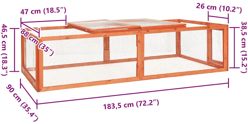 Narvas triušiams, 183x90x46,5cm, eglės medienos masyvas