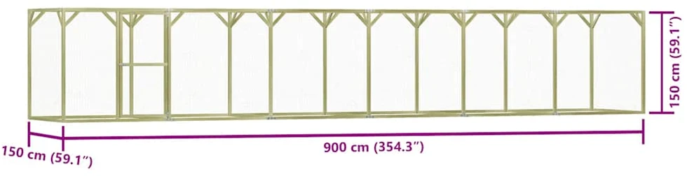 Narvas viščiukams, 1,5x9x1,5m, impregnuota pušies mediena