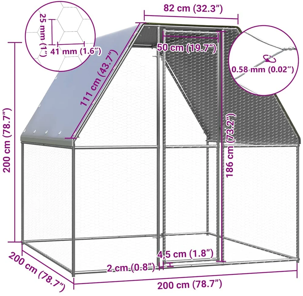 Narvas viščiukams, sidabrinis ir pilkas, 2x2x2m, plienas