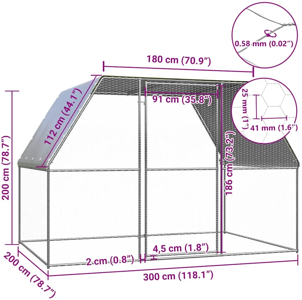 Narvas viščiukams, sidabrinis ir pilkas, 3x2x2m, plienas