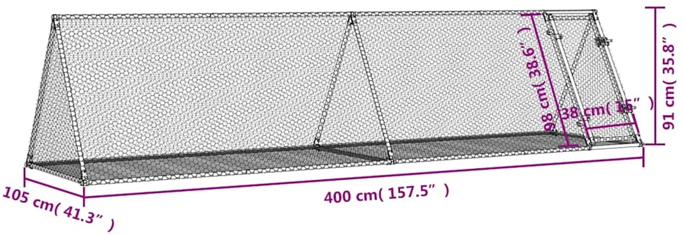 Triušių narvas, sidabrinis, 400x105x91cm, plienas