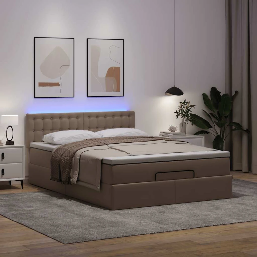 Osmanų lova su čiužiniais ir LED, 140x200cm, dirbtinė oda