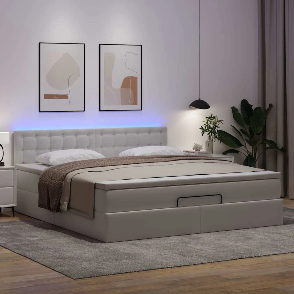 Osmanų lova su čiužiniais ir LED, 160x200cm, dirbtinė oda