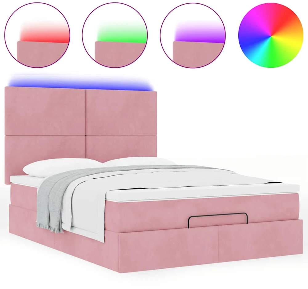 Osmanų lova su čiužiniais ir LED Rožinė 140x190cm Velvet