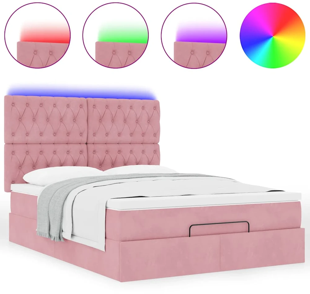 Osmanų lova su čiužiniais ir LED Rožinė 140x190cm Velvet