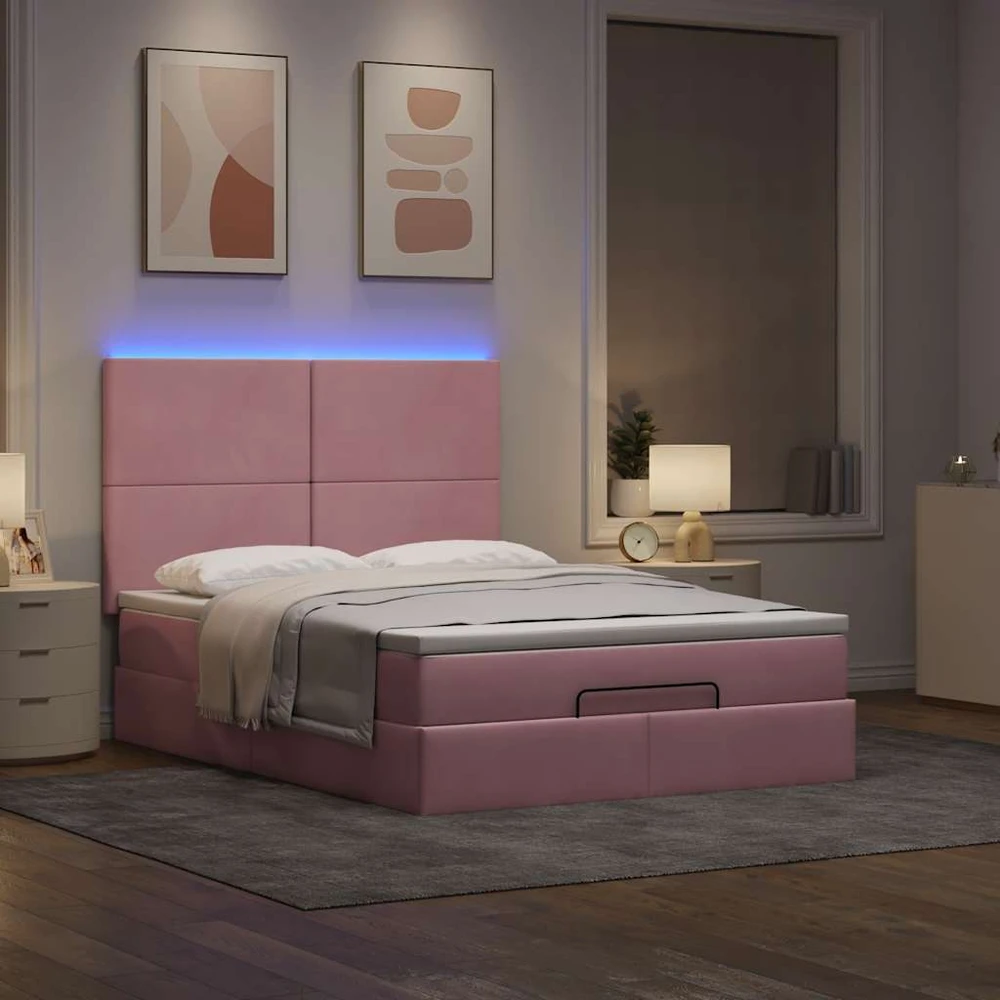 Osmanų lova su čiužiniais ir LED Rožinė 140x190cm Velvet