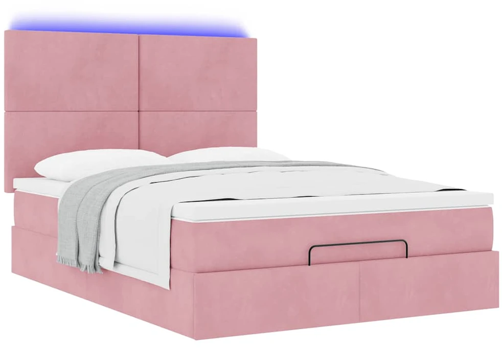 Osmanų lova su čiužiniais ir LED Rožinė 140x190cm Velvet