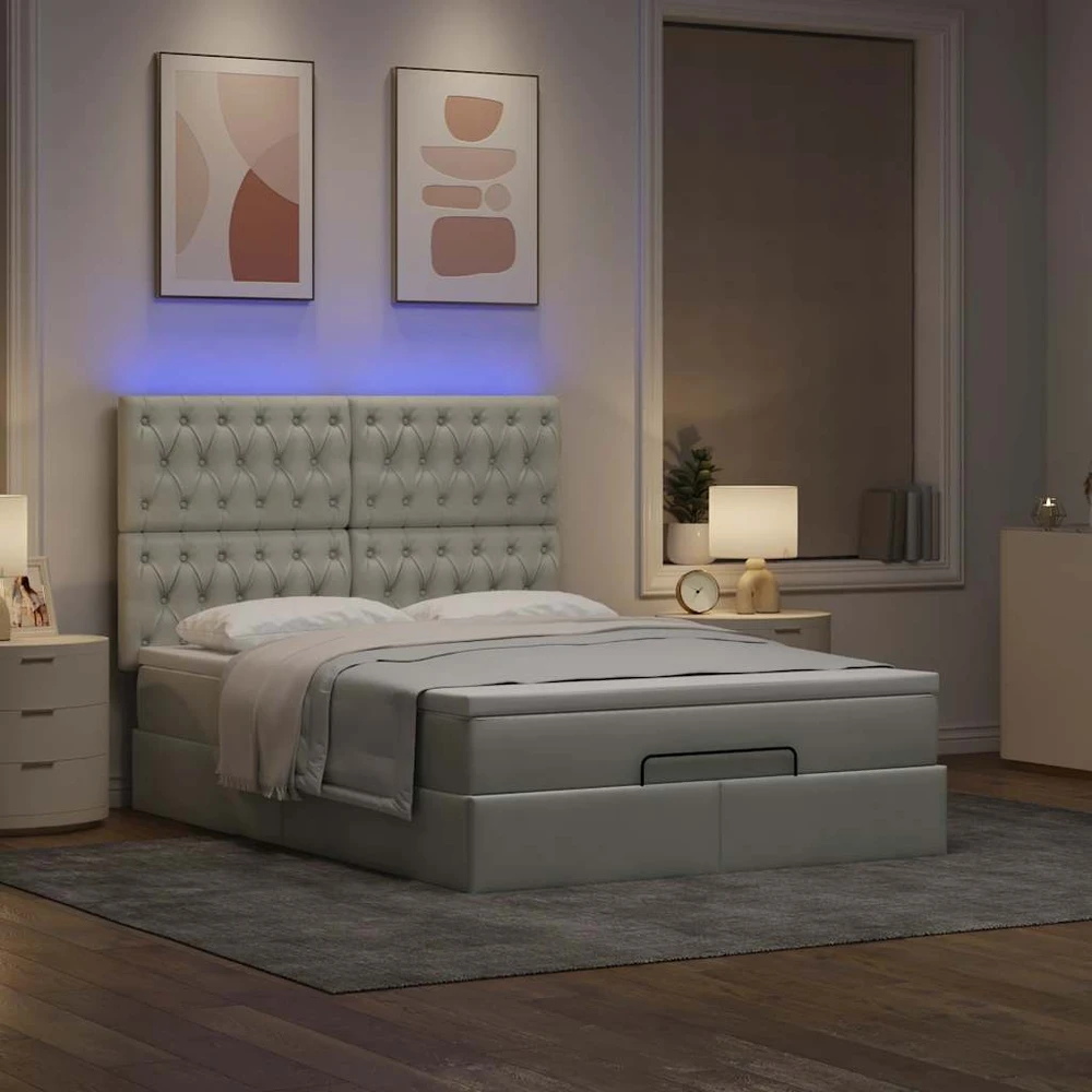 Osmanų lova su čiužiniais ir LED šviesiai pilka Velvet