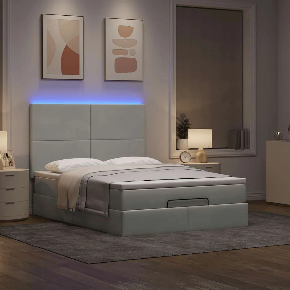 Osmanų lova su čiužiniais ir LED šviesiai pilka Velvet