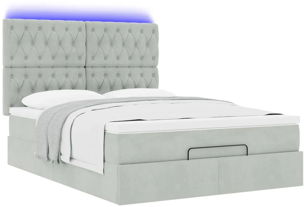 Osmanų lova su čiužiniais ir LED šviesiai pilka Velvet