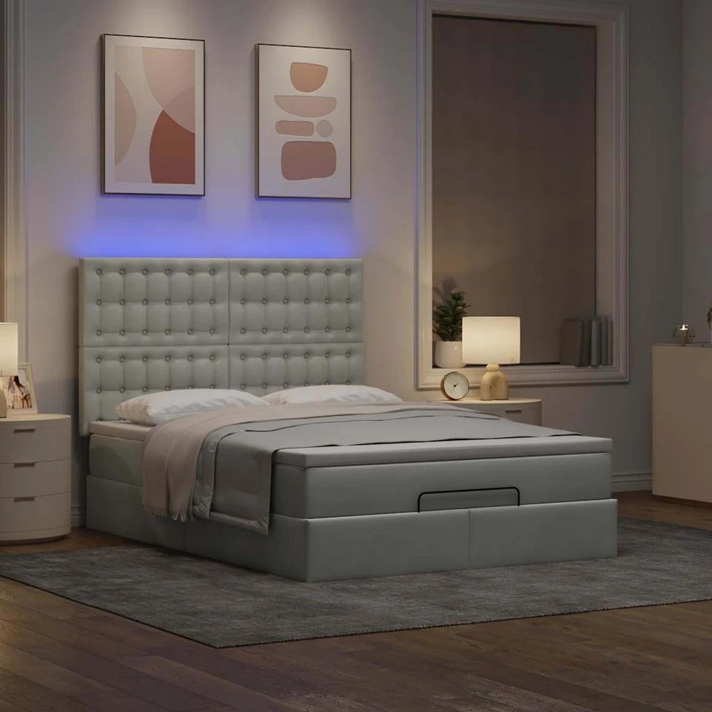Osmanų lova su čiužiniais ir LED šviesiai pilka Velvet