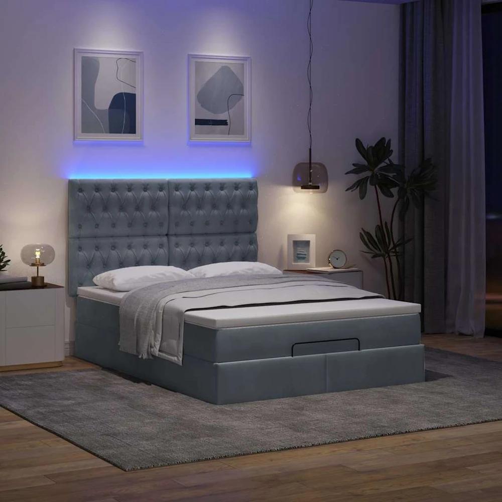 Osmanų lova su čiužiniais ir LED Tamsiai pilka 140x200cm Velvet