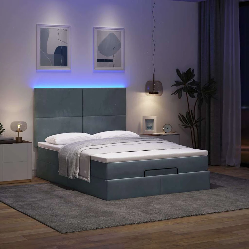 Osmanų lova su čiužiniais ir LED Tamsiai pilka 140x200cm Velvet