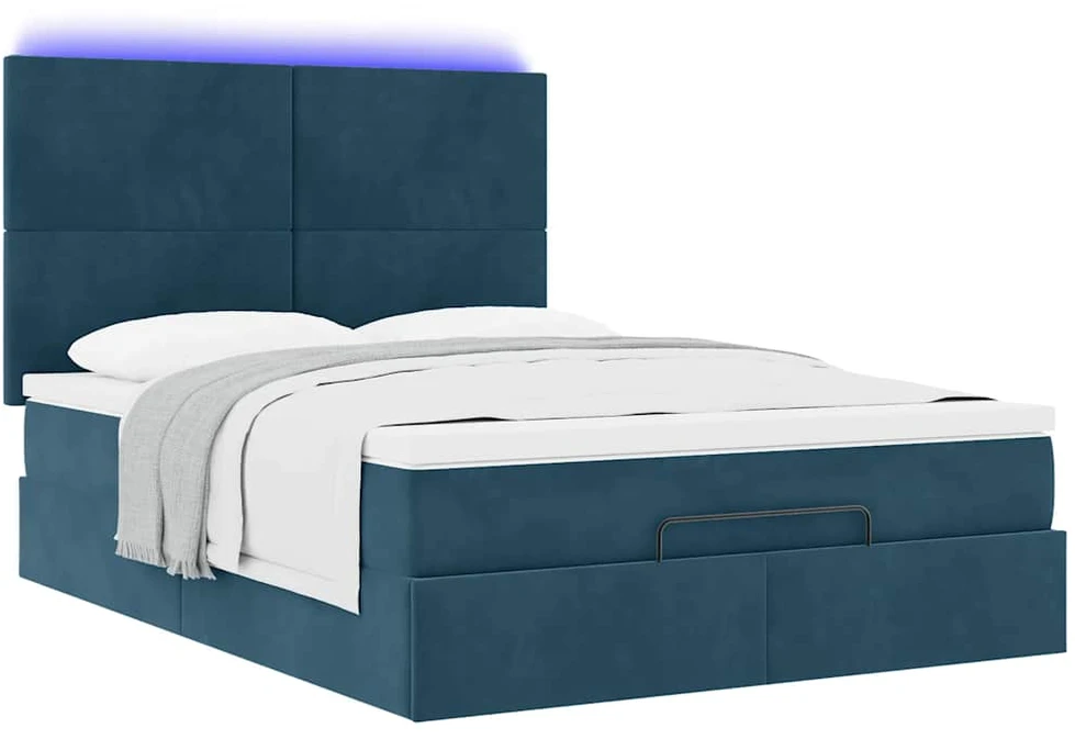 Osmanų lova su čiužiniais ir LED Tamsiai mėlyna Velvet