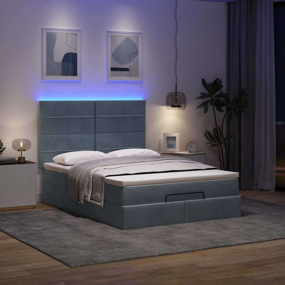 Osmanų lova su čiužiniais ir LED Tamsiai pilka 140x200cm Velvet