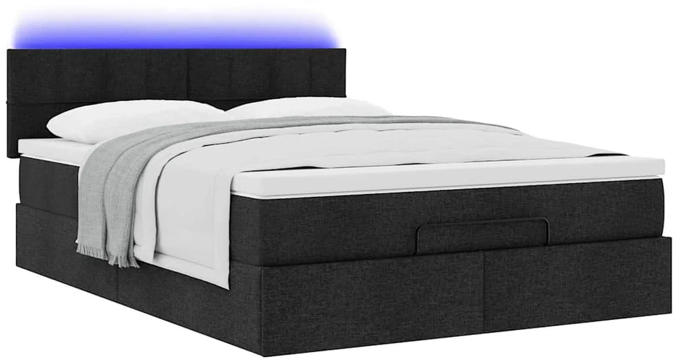 Osmanų lova su čiužiniu ir LED juodas 140x190cm audinys