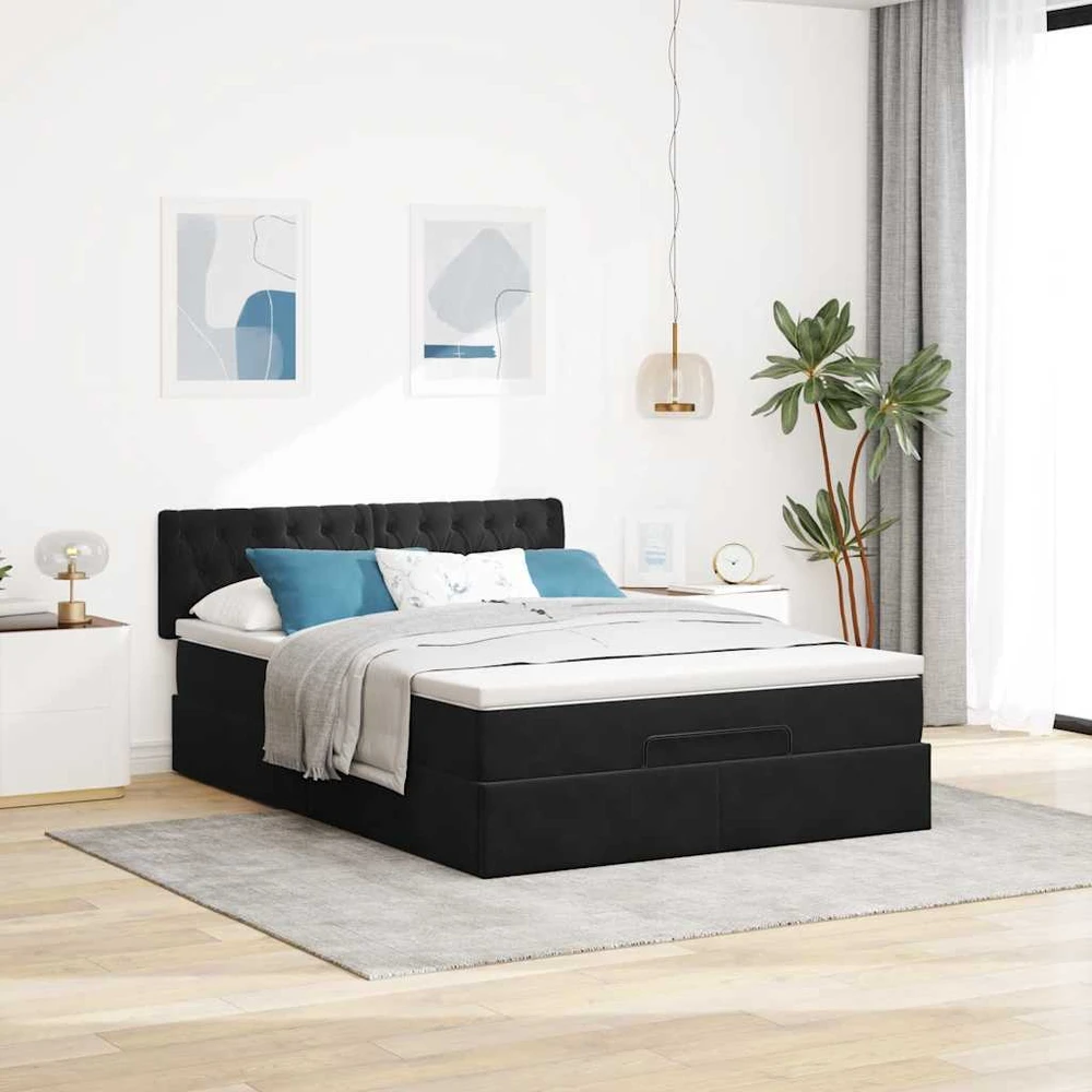 Osmanų lova su čiužiniu ir LED Juodas 140x190cm Velvet