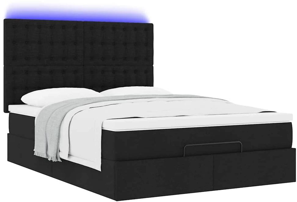 Osmanų lova su čiužiniu ir LED juodas 140x190cm audinys