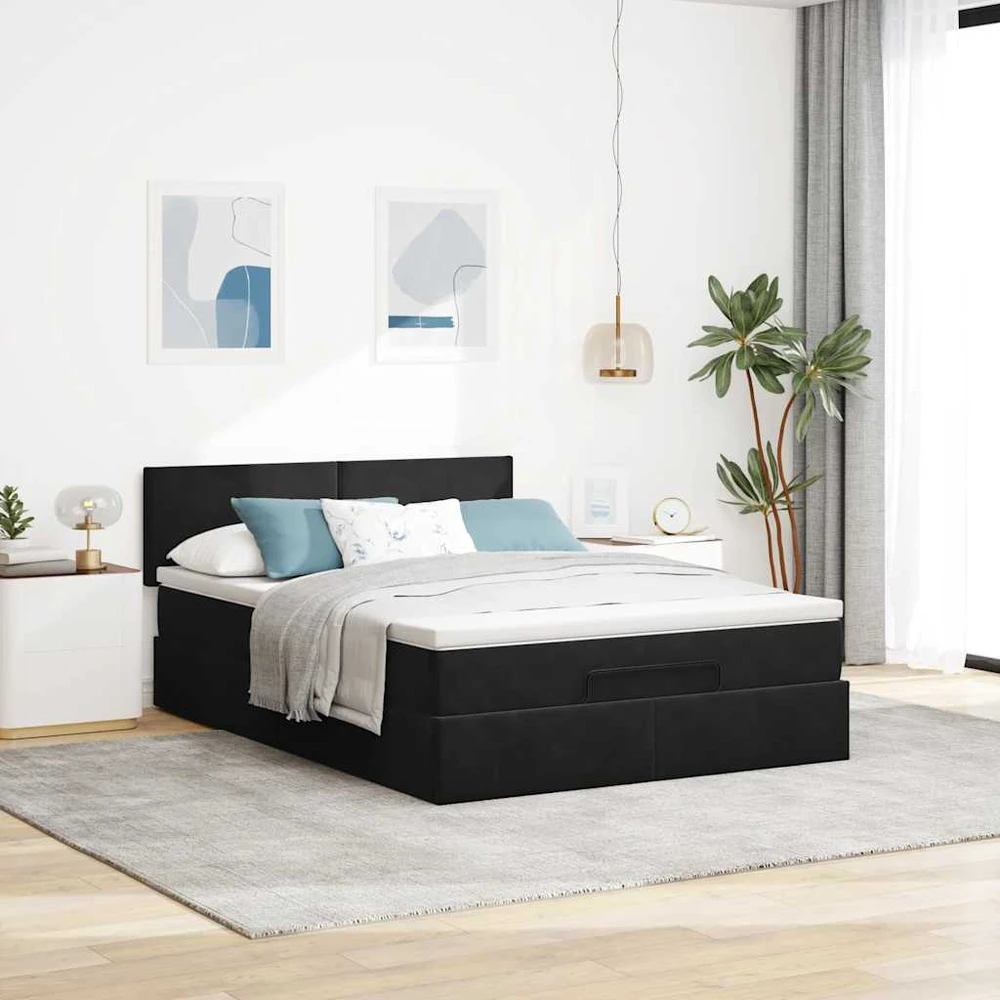 Osmanų lova su čiužiniu ir LED Juodas 140x190cm Velvet