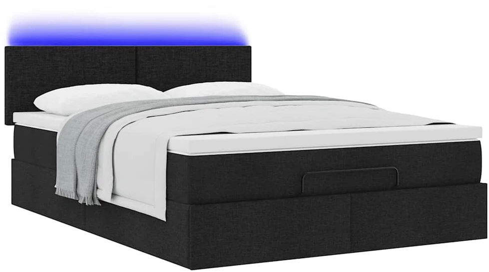 Osmanų lova su čiužiniu ir LED juodas 140x190cm audinys